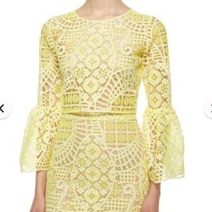 Alexis Vito structured Lace Crop Top with statement sleeve in bright yellow